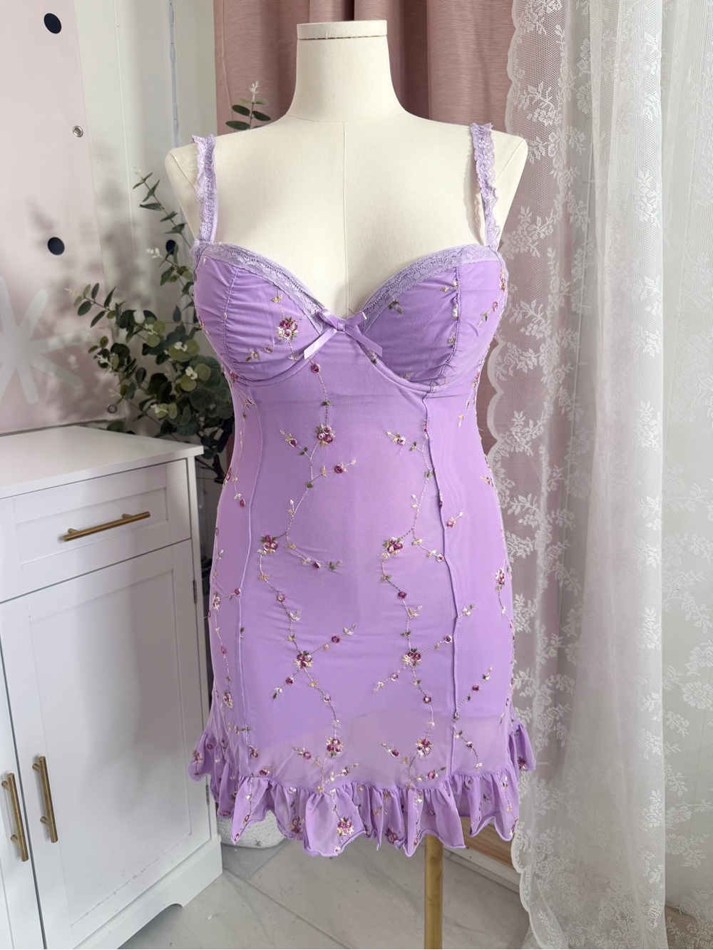 Sugar Thrillz Lavender Floral Embroidered Slip Dress BIN#16